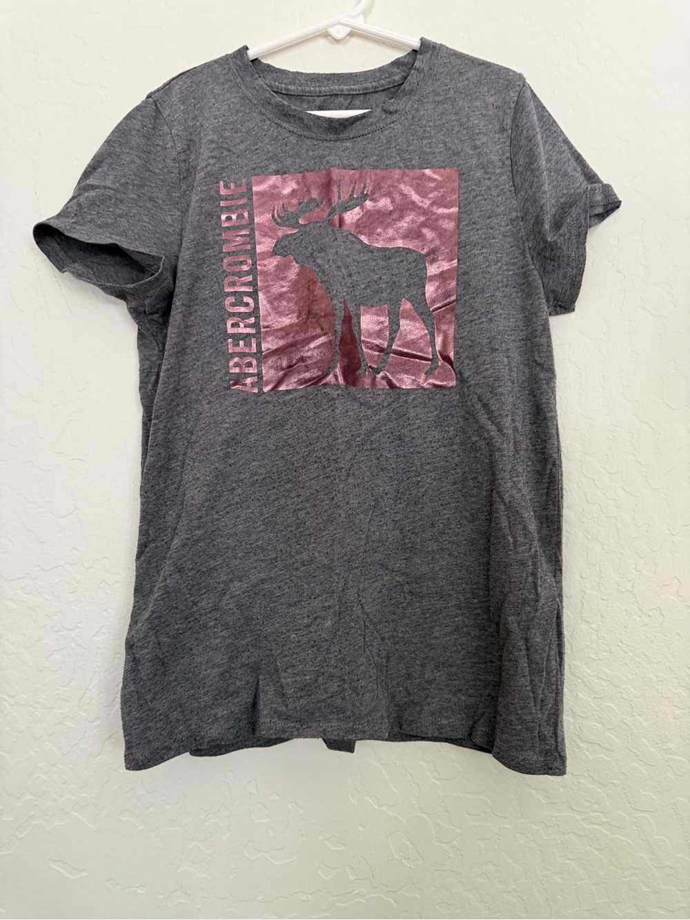 Abercrombie & Fitch Gray Tee with Pink Metallic Moose Graphic